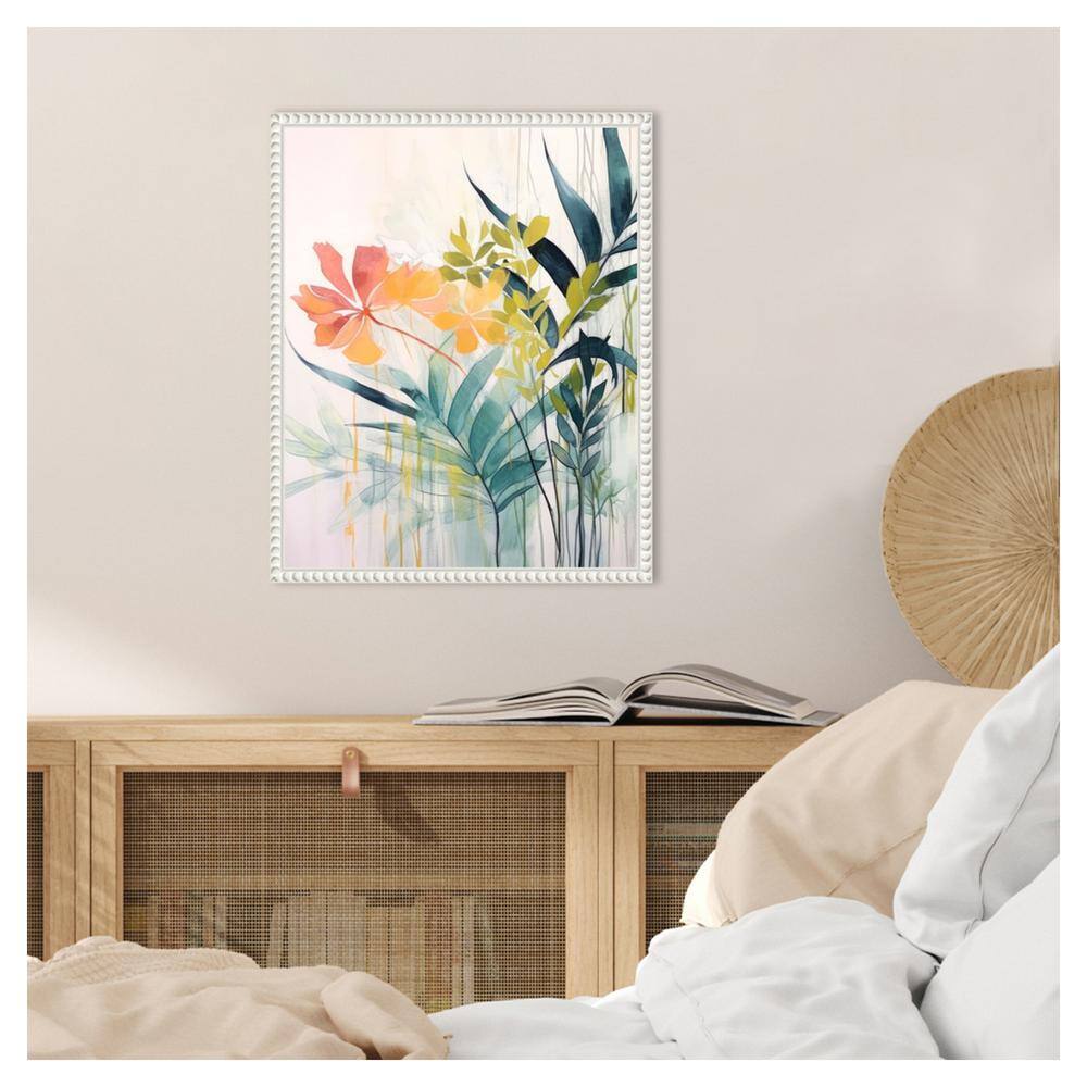 Pink and Yellow Floral Elegance II Abstract Canvas Art with White Frame