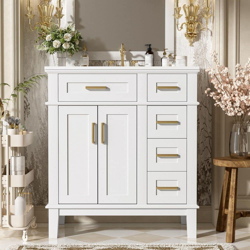 30 in. Freestanding Single Sink White Bath Vanity with White Ceramic Top price history on PriceWatchPro