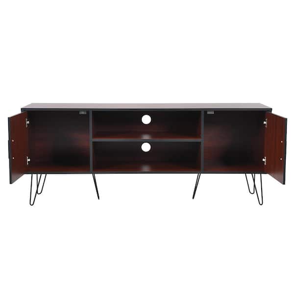 Costway 59 in. Brown TV Stand Entertainment Center Media Console Fits TV's up to 65 in. Storage Cabinet Shelf