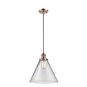 Cone 60-Watt 1 Light Antique Copper Shaded Mini Pendant Light with Clear Glass Shade