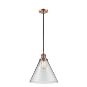 Cone 60-Watt 1 Light Antique Copper Shaded Mini Pendant Light with Clear Glass Shade