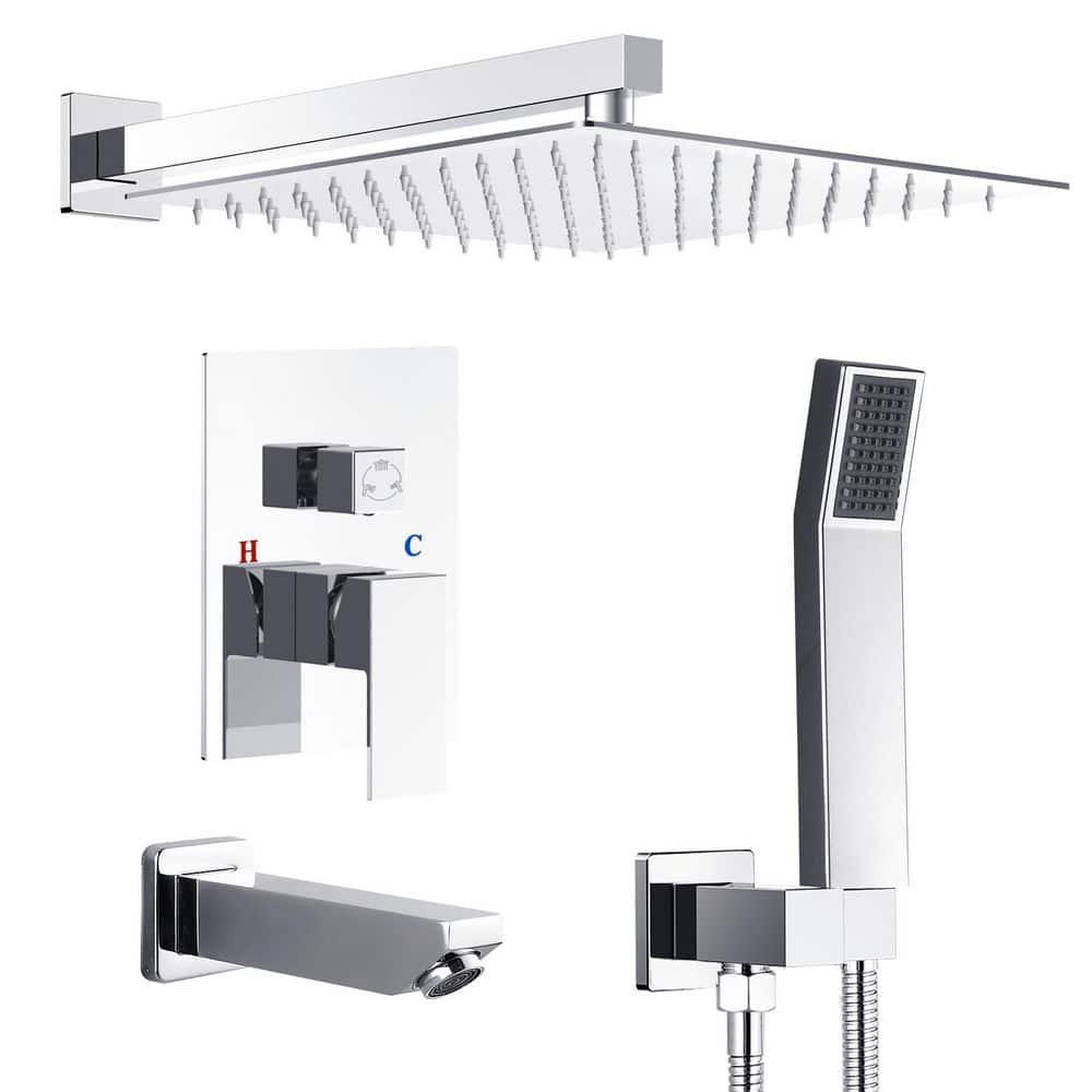 Single-Handle 3-Spray Tub and Shower Faucet with 12 in. Rain Shower Heads 2