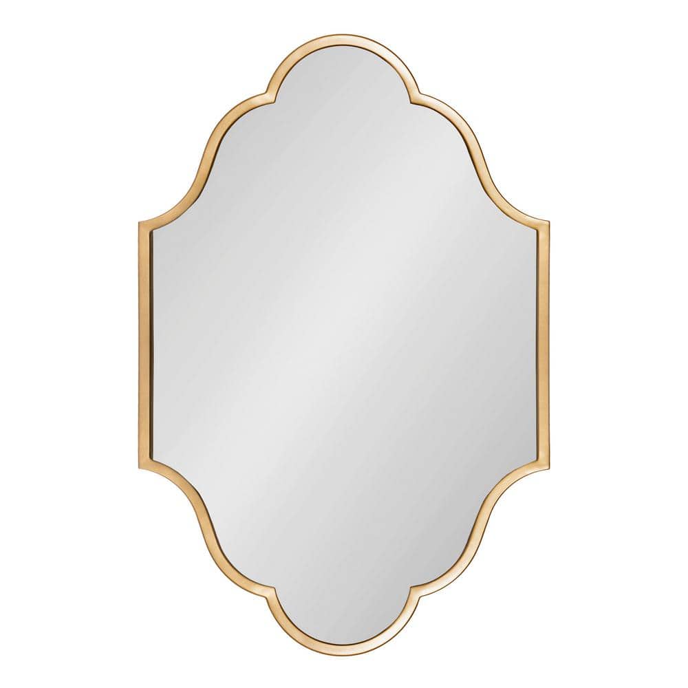 Elegant Scalloped Edge Rectangular Wall Mirror in Gold Finish