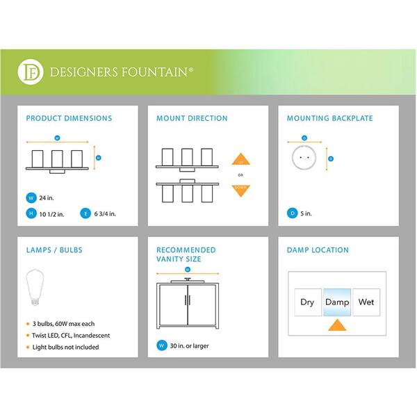 Designers Fountain - Jaxon 24 in. 3-Light Oil Rubbed Bronze Industrial Vanity Light with Clear Glass Shade