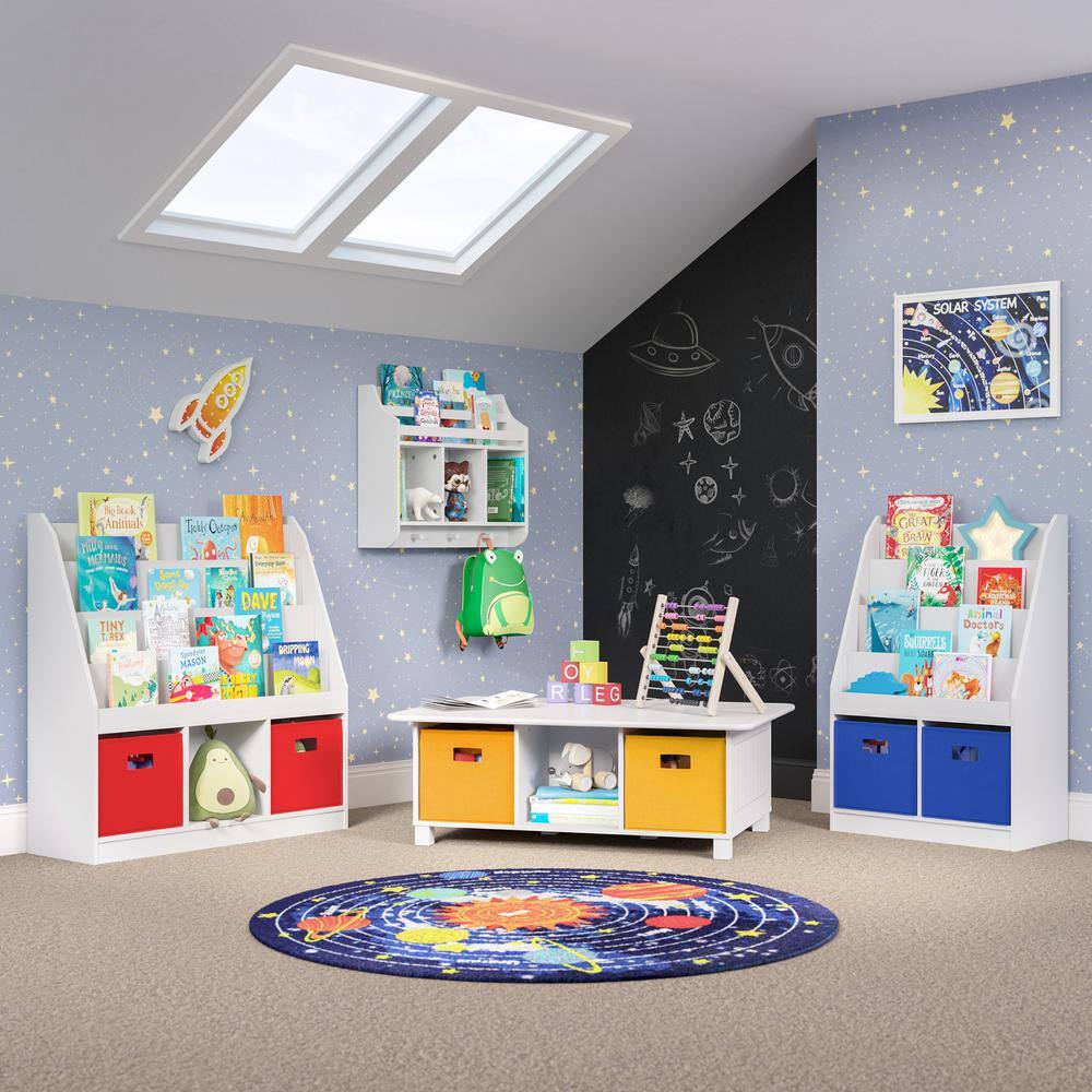 White Adjustable Kids Bookrack with Cubbies