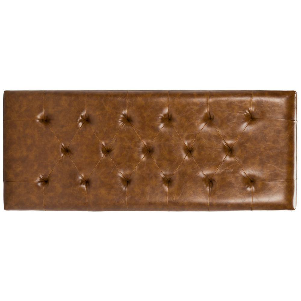 Saddle Leather and Black Beech Wood Tufted Bench