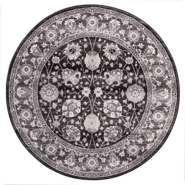 Concord Global Trading Lara Vase Anthracite 5 ft. x 5 ft. Round Area Rug
