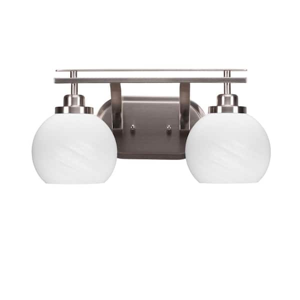 Unbranded Monroe 16.75 in. 2-Light Brushed Nickel Vanity Light 5.75 in. White Marble Glass Shade No Bulbs Included