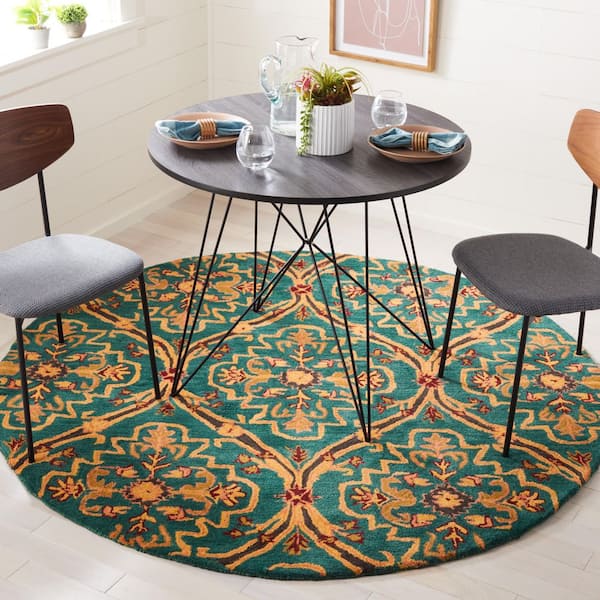 Heritage Green/Orange 6 ft. x 6 ft. Medallion Floral Geometric Round Area Rug