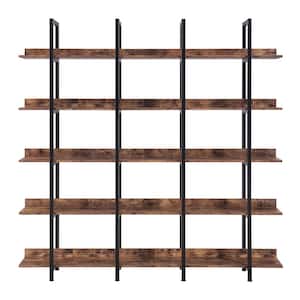 70.87 in. Brown Wood 5 Shelf Bookcase Home Office Open Bookshelf Vintage Industrial Style Shelf with Metal Frame