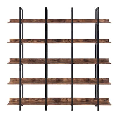 FABULAXE Industrial 67.5 in. Brown Wood and Metal 5-Shelf Etagere