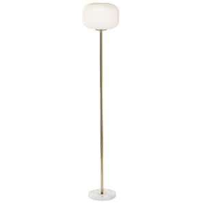64 in. White Metal Floor Lamp with Round Ribbed Shade