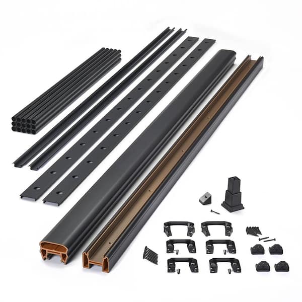 Trex Transcend 8 ft. x 42 in. Charcoal Black Composite Rail Kit in with Black Round Aluminum Balusters-Horizontal