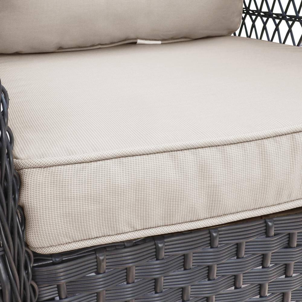 Khaki Wicker Swivel Glider Rocker Patio Set with Glass Table