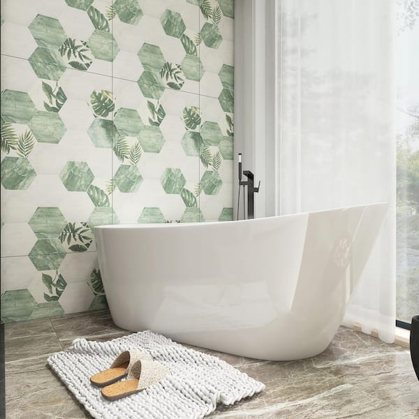 Unbranded 67 in. x 32 in. White Finish Acrylic Freestanding Flatbottom Soaking Bathtub with Chrome Overflow and Drain