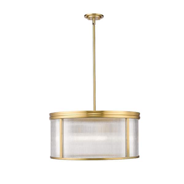 Unbranded Carnaby 24.25 in. 6-Light Modern Gold Chandelier with Clear Ribbed Glass Shades