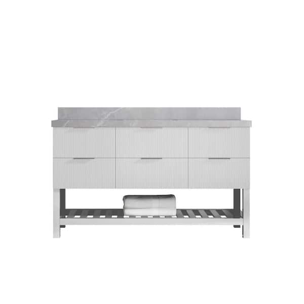 Willow Collections Catalina 60 in. Single Sink Freestanding Fine Grain Bath Vanity with Pearl Gray Qt. Top Unassembled