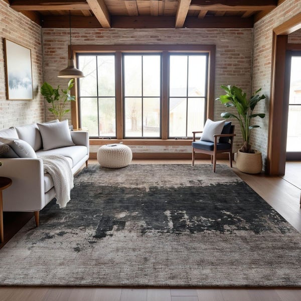Mayfield Premium Machine Washable Abstract AMF1215 Taupe 8 ft. x 10 ft. Area Rug
