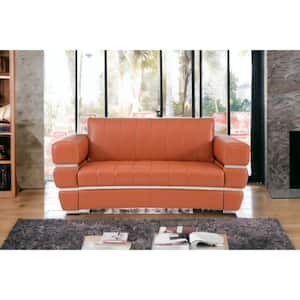 Valerie 75 in. Camel Solid Leather 2-Seats Loveseat
