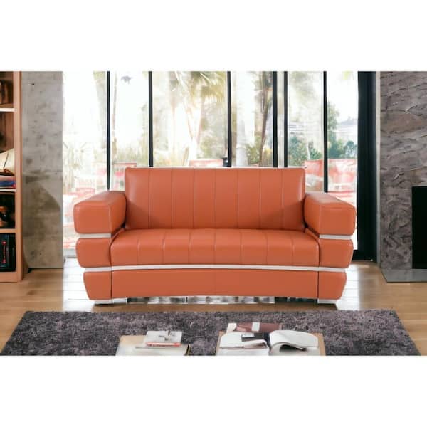 HomeRoots Valerie 75 in. Camel Solid Leather 2-Seats Loveseat
