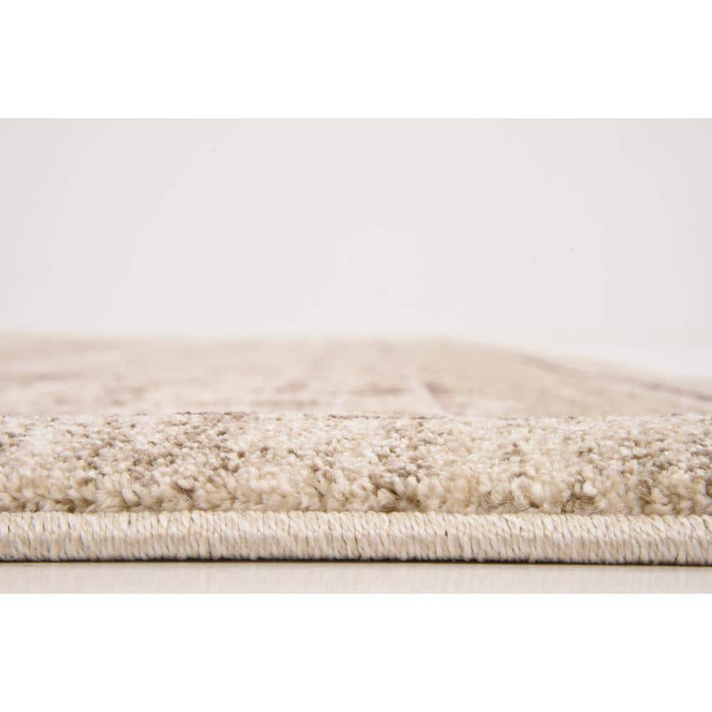 Ivory and Brown Floral Synthetic Square Rug, 10' x 10'