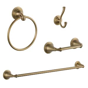 Linden 4-Piece Bath Accessory Set with Towel Bar, Robe Hook, Towel Ring and Toilet Paper Holder in Champagne Bronze