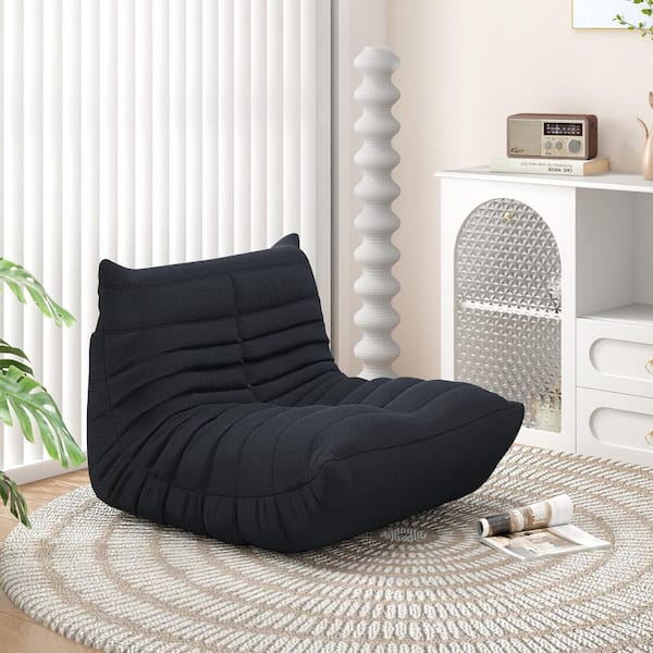 Magic Home Caterpillar Modern Lazy Sofa, 34 in. Armless Teddy Velvet Memory Foam Curved Rectangle 1-Seat Floor Couch in Black