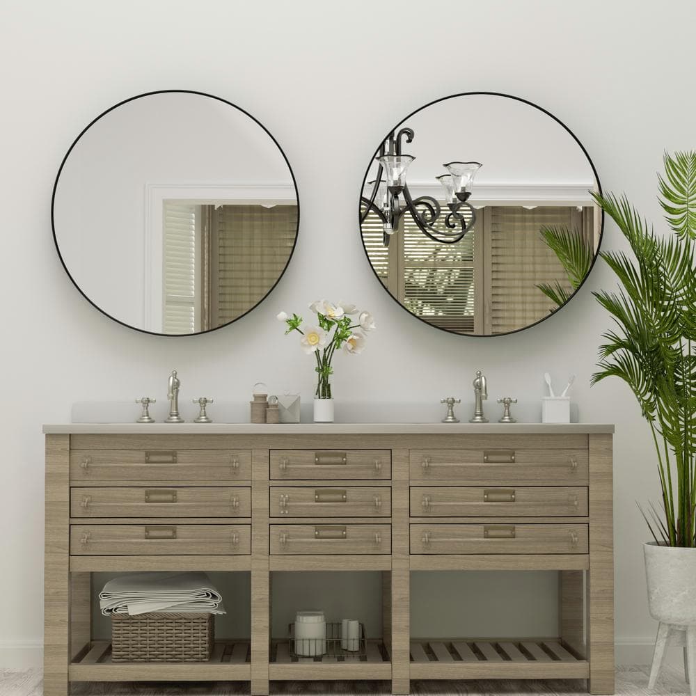 Oval Silver and Gold Metal Framed Bathroom Mirror
