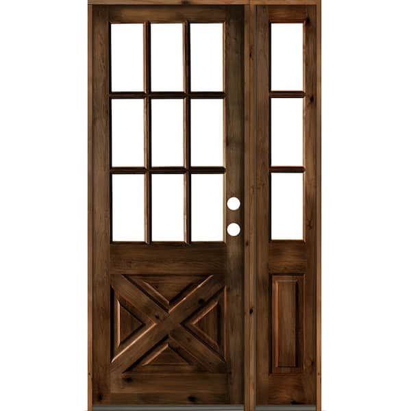 Krosswood Doors 50 in. x 96 in. Alder 2-Panel Left-Hand/Inswing Clear Glass Provincial Stain Wood Prehung Front Door w/Right Sidelite