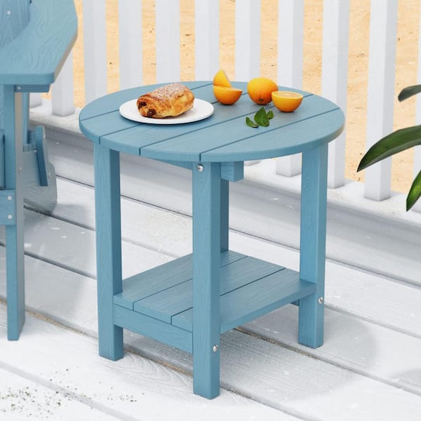 17-5/8 in. H Blue Round Plastic Outdoor Patio Side Table