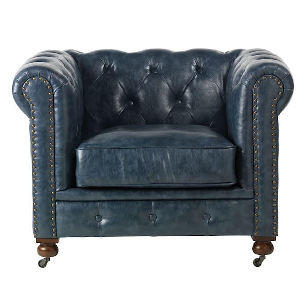Home Decorators Collection Gordon Blue Leather Arm Chair