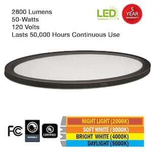 32 in. Low Profile Oval Oil Rubbed Bronze Faux Crackle Lens LED Flush Mount with Night Light Trim Adjustable CCT