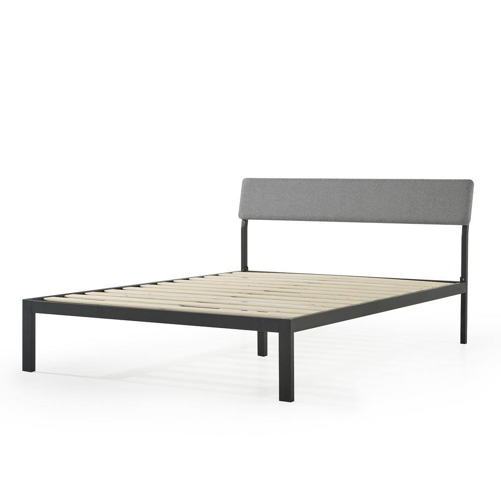 MELLOW Kera Gray Classic Twin Metal Platform Bed with Angled Upholstered Headboard, Solid Wooden