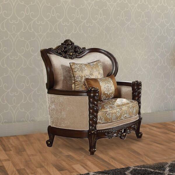 Benjara Beige and Brown Fabric Arm chair with Wingback
