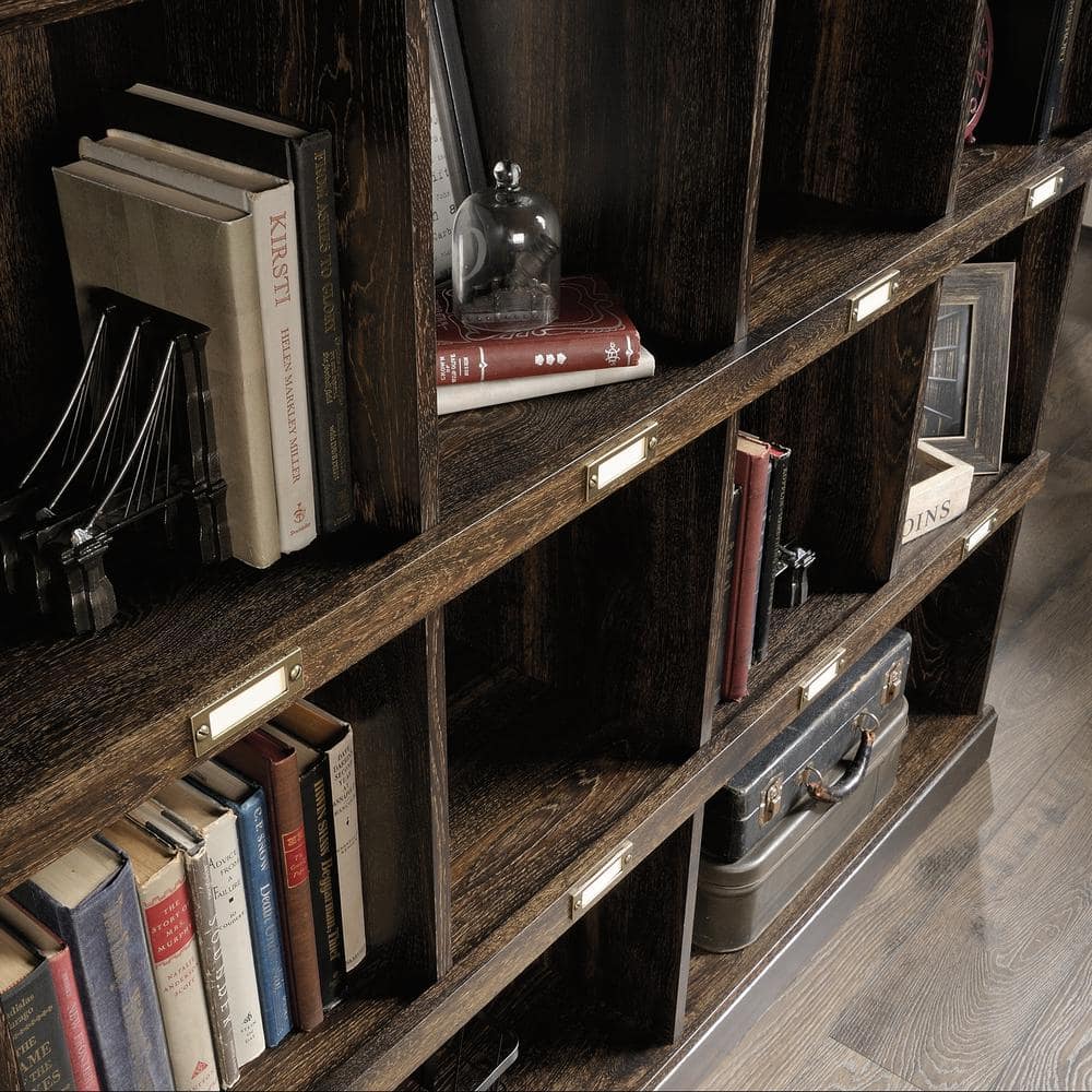 Iron Oak Finish Adjustable Bookcase with Cubbyhole Storage