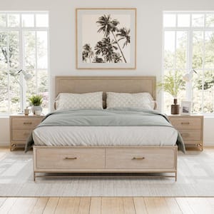 Lena 3-Piece Oak Wood Queen Bedroom Set With 2 Nightstands