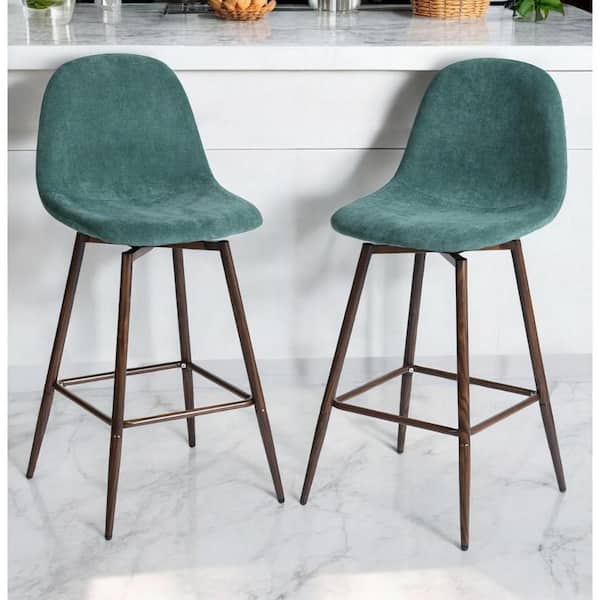 HomeRoots 26 in. Green High Back Metal Counter Stool Velvet Seat (Set of 2)