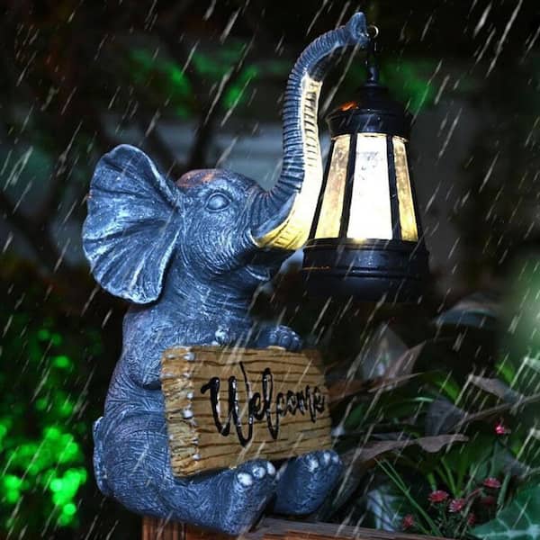 5 in. x 10 in. Gray Solar Elephant Garden Statue Lights HPDT1CN6GK