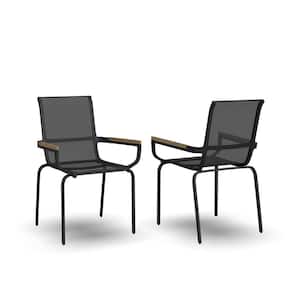 Finn Outdoor Dining Chair with Eucalyptus Wood Arms (Set of 2 Chairs)
