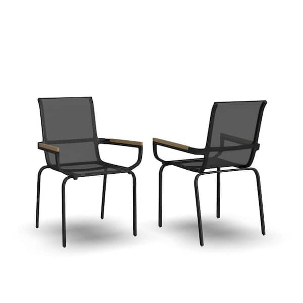 HOMESTYLES Finn Outdoor Dining Chair with Eucalyptus Wood Arms (Set of 2 Chairs)