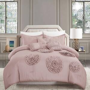 6-Piece Pink Floral Polyester King Comforter Set