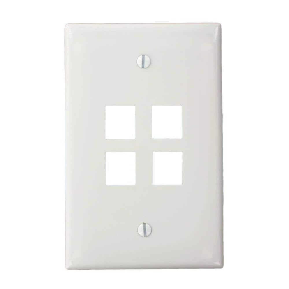 White Nylon 4-Port Single Gang Wall Plate