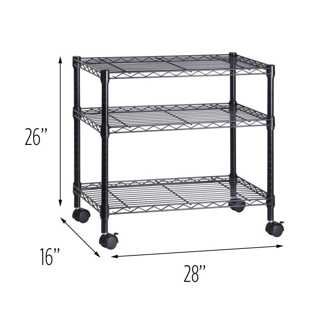 Black 3-Tier Rolling Steel Media Cart