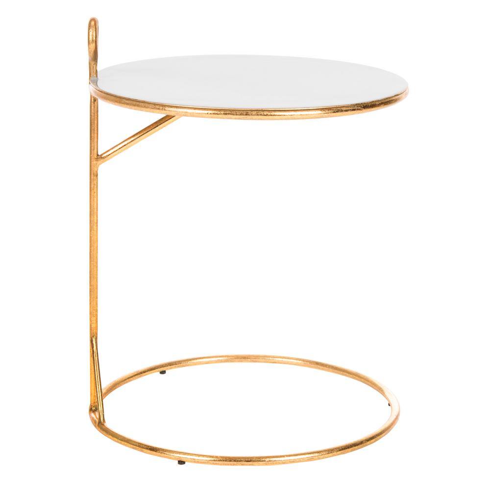 Elegant Transitional Round Metal Table in Gold with Grey Top