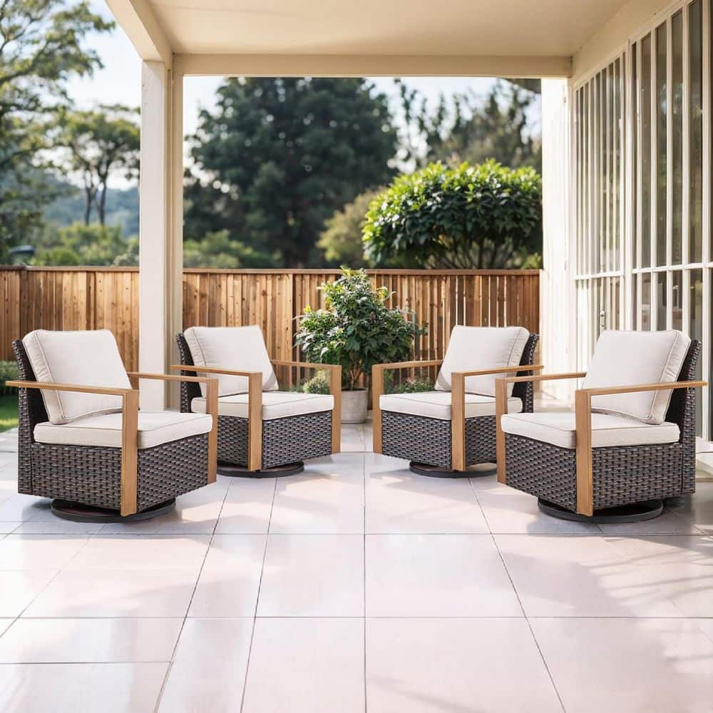 Linea Brown Swivel Glider Wicker Outdoor Rocking Chair with Beige Cushions and Square Metal Armrest (4-Piece) price history on PriceWatchPro