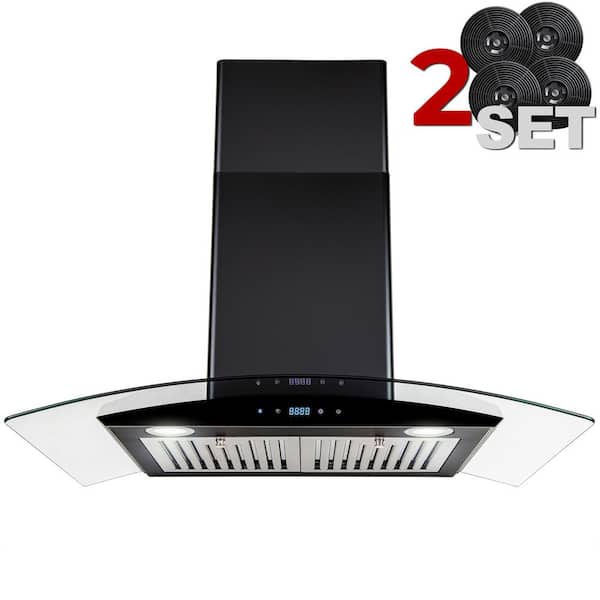 AKDY 30 in. 217 CFM Convertible Black Painted Clear Wall Mounted Range Hood with 2 Set Charcoal Filter and LED lights