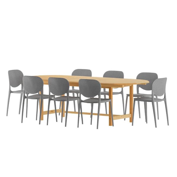 Amazonia Bloomfield 9-Piece Teak Wood Outdoor Dining Set Gray