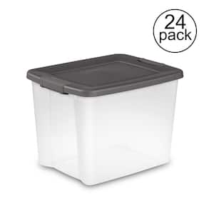 Sterilite ClearView Latch Box Clear with Purple Latches, 66 Qt, 23.62″x  16.38″ x 13.25″ – Pack of 12 – Find Organizers That Fit