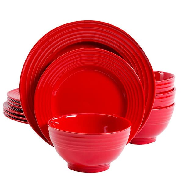 Gibson Plaza Cafe 12-Piece Casual Red Stoneware Dinnerware Set (Service for 4)