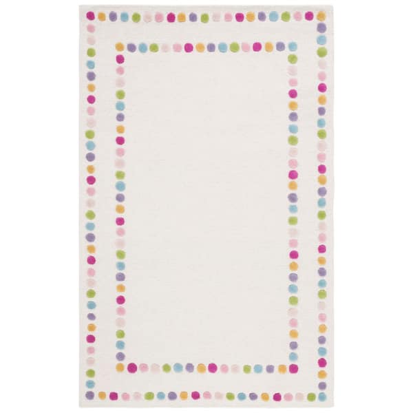 Kids 5 ft. x 8 ft. Ivory/Pink Polka-Dot Border Area Rug